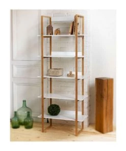 Casâme Étagères Etagère Bambou 5 Niveaux - Blanc -Vaisseliers Soldes Magasin etagere bambou 5 niveaux blanc 3
