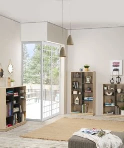 HOMN Étagères Étagère Bibliothèque 110x80 Cm, Couleur Chêne Et Gris -Vaisseliers Soldes Magasin etagere bibliotheque 110x80 cm couleur chene et gris 6