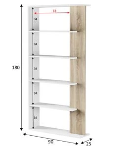 HOMN Étagère Bibliothèque 5 Étagères, Blanc/chêne, Pour Salle à Manger -Vaisseliers Soldes Magasin etagere bibliotheque 5 etageres blanc chene pour salle a manger 3