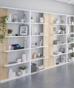 HOMN Étagère Bibliothèque 5 Étagères, Blanc/chêne, Pour Salle à Manger -Vaisseliers Soldes Magasin etagere bibliotheque 5 etageres blanc chene pour salle a manger 4