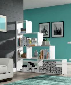 HOMN Étagère Bibliothèque Blanc Brillant 6 Étagères, Pour Salle à Manger -Vaisseliers Soldes Magasin etagere bibliotheque blanc brillant 6 etageres pour salle a manger 4