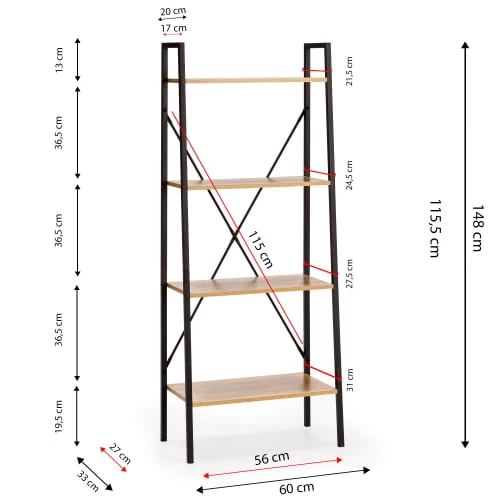 HOMN Étagère Bibliothèque Bois 4 Étagères, Pour Salle à Manger 5 HOMN Étagère Bibliothèque Bois 4 Étagères, Pour Salle à Manger – Image 5