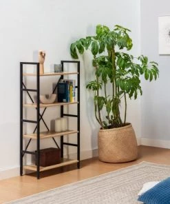 HOMN Étagère Bibliothèque Bois 4 Étagères, Pour Salle à Manger -Vaisseliers Soldes Magasin etagere bibliotheque bois 4 etageres pour salle a manger 7