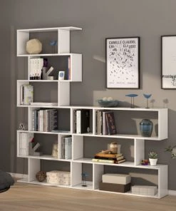 HOMN Étagère Bibliothèque Couleur Blanc 6 Étagères -Vaisseliers Soldes Magasin etagere bibliotheque couleur blanc 6 etageres 2