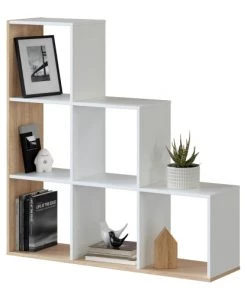 HOMN Étagères Étagère Bibliothèque Couleur Blanc/chêne, Salle à Manger Ou Bureau -Vaisseliers Soldes Magasin etagere bibliotheque couleur blanc chene salle a manger ou bureau 3