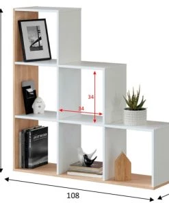 HOMN Étagères Étagère Bibliothèque Couleur Blanc/chêne, Salle à Manger Ou Bureau -Vaisseliers Soldes Magasin etagere bibliotheque couleur blanc chene salle a manger ou bureau 4