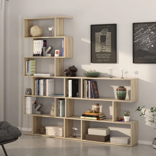 HOMN Étagère Bibliothèque Couleur Chêne 6 Étagères 2 HOMN Étagère Bibliothèque Couleur Chêne 6 Étagères – Image 2
