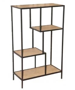 Wadiga Étagères Étagère Bibliothèque En Métal Noir Et Bois 4 étages