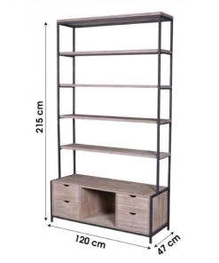 Wadiga Étagères Étagère Bibliothèque En Métal Noir Et Bois 5 étages + 4 Tiroirs -Vaisseliers Soldes Magasin etagere bibliotheque en metal noir et bois 5 etages 4 tiroirs 2