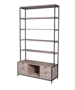 Wadiga Étagères Étagère Bibliothèque En Métal Noir Et Bois 5 étages + 4 Tiroirs