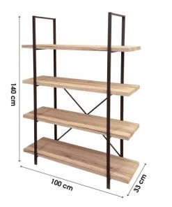 Fornord Étagères Étagère Bois MDF Et Métal Noir 4 étages H140cm -Vaisseliers Soldes Magasin etagere bois mdf et metal noir 4 etages h140cm 2