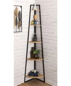 Toilinux Étagères Etagère D'angle 5 Niveaux En Mdf Et Métal Noir -Vaisseliers Soldes Magasin etagere d angle 5 niveaux en mdf et metal noir 3