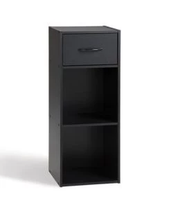 Calicosy Étagères Etagère De Rangement 2 Cases + Tiroir - Noir -Vaisseliers Soldes Magasin etagere de rangement 2 cases tiroir noir 3