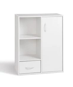 Calicosy Étagères Etagère De Rangement 2 Casiers Avec 1 Tiroir Et 1 Placard - Blanc -Vaisseliers Soldes Magasin etagere de rangement 2 casiers avec 1 tiroir et 1 placard blanc 3