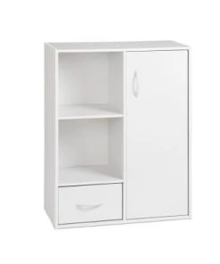 Calicosy Étagères Etagère De Rangement 2 Casiers Avec 1 Tiroir Et 1 Placard - Blanc -Vaisseliers Soldes Magasin etagere de rangement 2 casiers avec 1 tiroir et 1 placard blanc 4