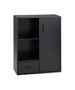 Calicosy Étagères Etagère De Rangement 2 Casiers Avec 1 Tiroir Et 1 Placard - Noir