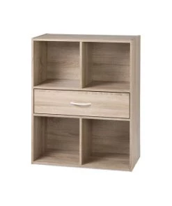 Calicosy Étagères Etagère De Rangement 4 Casiers Avec Un Tiroir - Marron -Vaisseliers Soldes Magasin etagere de rangement 4 casiers avec un tiroir marron 3