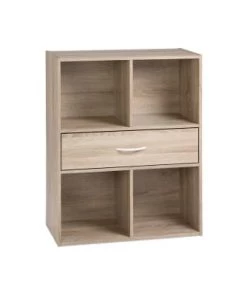 Calicosy Étagères Etagère De Rangement 4 Casiers Avec Un Tiroir - Marron -Vaisseliers Soldes Magasin etagere de rangement 4 casiers avec un tiroir marron 4