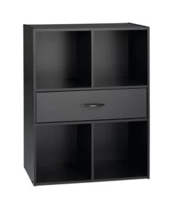 Calicosy Étagères Etagère De Rangement 4 Casiers Avec Un Tiroir - Noir -Vaisseliers Soldes Magasin etagere de rangement 4 casiers avec un tiroir noir 2