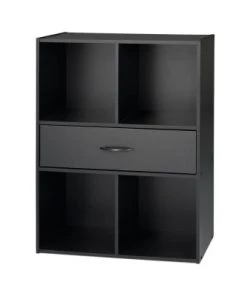 Calicosy Étagères Etagère De Rangement 4 Casiers Avec Un Tiroir - Marron -Vaisseliers Soldes Magasin etagere de rangement 4 casiers avec un tiroir noir 4