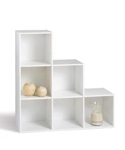 Calicosy Étagères Etagère De Rangement Avec 6 Cases En Escalier - Blanc -Vaisseliers Soldes Magasin etagere de rangement avec 6 cases en escalier blanc 3