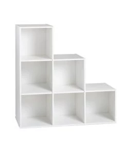 Calicosy Étagères Etagère De Rangement Avec 6 Cases En Escalier - Blanc -Vaisseliers Soldes Magasin etagere de rangement avec 6 cases en escalier blanc 5