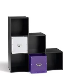 Calicosy Étagères Etagère De Rangement Avec 6 Cases En Escalier - Noir -Vaisseliers Soldes Magasin etagere de rangement avec 6 cases en escalier noir 2