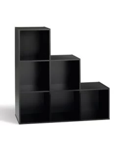 Calicosy Étagères Etagère De Rangement Avec 6 Cases En Escalier - Noir -Vaisseliers Soldes Magasin etagere de rangement avec 6 cases en escalier noir 3
