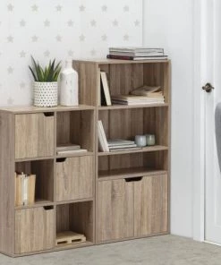 HOMN Étagères Étagère De Rangement , Couleur Chêne 3 Cases Et 3 Portes -Vaisseliers Soldes Magasin etagere de rangement couleur chene 3 cases et 3 portes 2