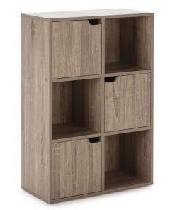 HOMN Étagères Étagère De Rangement , Couleur Chêne 3 Cases Et 3 Portes