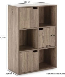 HOMN Étagères Étagère De Rangement , Couleur Chêne 3 Cases Et 3 Portes -Vaisseliers Soldes Magasin etagere de rangement couleur chene 3 cases et 3 portes 4