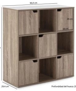 HOMN Étagères Étagère De Rangement, Couleur Chêne 4 Cases Et 5 Portes -Vaisseliers Soldes Magasin etagere de rangement couleur chene 4 cases et 5 portes 5