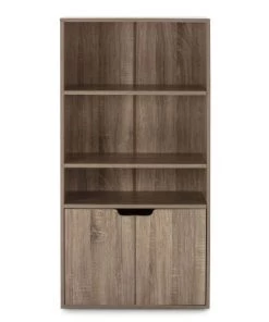 HOMN Étagères Étagère De Rangement De Bureau, Couleur Chêne 3 Cases Et 2 Portes -Vaisseliers Soldes Magasin etagere de rangement de bureau couleur chene 3 cases et 2 portes 2