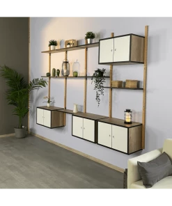 Sodiake Étagères Étagère De Rangement, Pour Salon, 178 X 262 X 35 Cm En Hêtre Massif -Vaisseliers Soldes Magasin etagere de rangement pour salon 178 x 262 x 35 cm en hetre massif 2