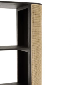 Meubles & Design Étagères Étagère Design 4 Niveaux En Rotin Et Bois Noir -Vaisseliers Soldes Magasin etagere design 4 niveaux en rotin et bois noir 3