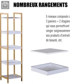 Homcom Étagères Etagère En Bambou Paniers Avec étagères -Vaisseliers Soldes Magasin etagere en bambou paniers avec etageres 3