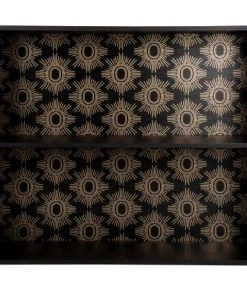 Maisons Du Monde Étagères Etagère En Bois Noir Avec Fond Tissu à Imprimés Dorés