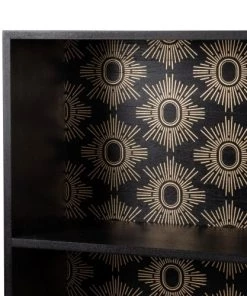 Maisons Du Monde Étagères Etagère En Bois Noir Avec Fond Tissu à Imprimés Dorés -Vaisseliers Soldes Magasin etagere en bois noir avec fond tissu a imprimes dores 1000 1 37 227546 3