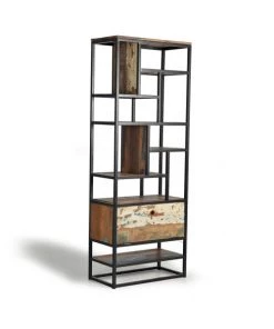 GINER Y COLOMER Étagères Étagère En Bois Recyclé Et Métal De Couleur Foncée -Vaisseliers Soldes Magasin etagere en bois recycle et metal de couleur foncee 2