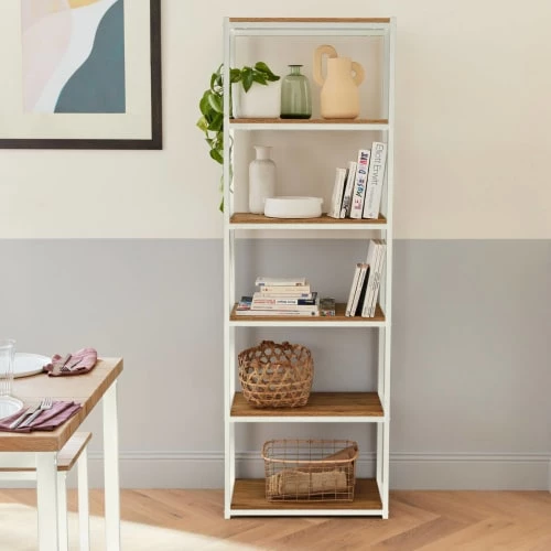 Alice's Garden Étagères Étagère En Métal Blanc Mat Et Décor Bois, 6 Niveaux 2 Alice's Garden Étagères Étagère En Métal Blanc Mat Et Décor Bois, 6 Niveaux – Image 2