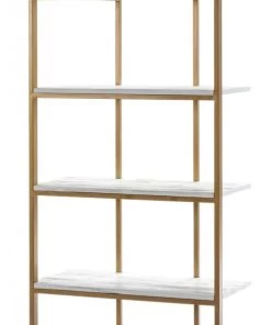 Thai Natura Étagères Etagère En Métal Et Bois Couleur Blanc Et Doré H200cm