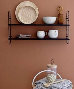 Bloomingville Étagères Étagère En Métal Et Bois Noir 50x65 -Vaisseliers Soldes Magasin etagere en metal et bois noir 50x65 4