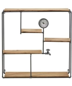 Maisons Du Monde Étagères Etagère En Métal Noir Et Sapin Avec Horloge