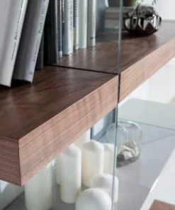 Angel Cerda Étagères Etagère En Verre Trempé, MDF Gris Perle RAL7035 Et Placage Noyer -Vaisseliers Soldes Magasin etagere en verre trempe mdf gris perle ral7035 et placage noyer 2