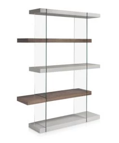 Angel Cerda Étagères Etagère En Verre Trempé, MDF Gris Perle RAL7035 Et Placage Noyer