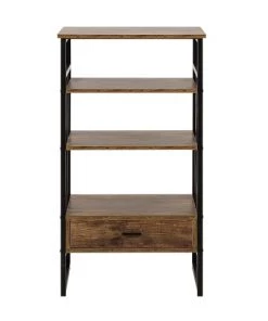 Beliani Étagères Étagère Imitation Bois Foncé Avec Tiroir -Vaisseliers Soldes Magasin etagere imitation bois fonce avec tiroir 2