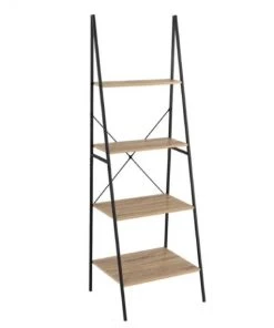 Wadiga Étagères Étagère Inclinée 4 Plateaux En MDF Bois Et Métal Noir