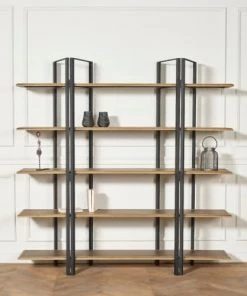 Robin Des Bois Étagères Etagère Indus Chêne Et Métal Laqué Noir -Vaisseliers Soldes Magasin etagere indus chene et metal laque noir 2