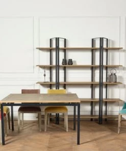 Robin Des Bois Étagères Etagère Indus Chêne Et Métal Laqué Noir -Vaisseliers Soldes Magasin etagere indus chene et metal laque noir 3