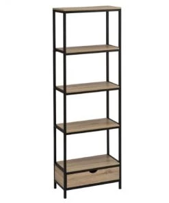 Wadiga Étagères Étagère Métal Noir Et Bois + 1 Tiroir H180cm